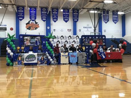 Three athletes from Lake View High School signed to play collegiately during a ceremony Thursday in Lake View’s Ben Norton Gym.