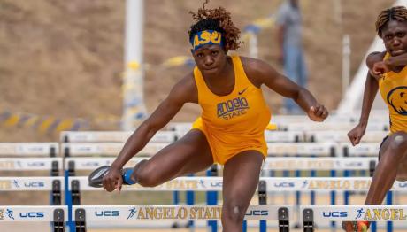 Hurdler Maricia Spence competes during the 2025 season for the Angelo State track and field team.