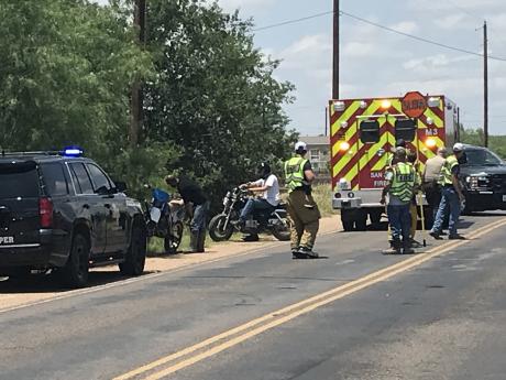 A man who was involved in a motorcycle crash without a helmet Tuesday in Grape Creek was able to ride away after being checked out by medical personnel.