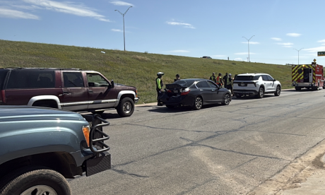 A three-vehicle crash Wednesday afternoon shut down traffic on a Houston Harte frontage road.
