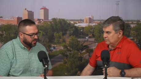 Seth Chomout and Joe Hyde discuss the San Angelo ISD school bond on May 1, 2025.
