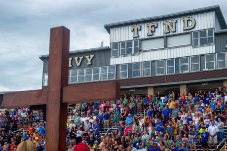 A crowd gathered at Antler Stadium in Kerrville on Wednesday night to remember the victims, many of whom still haven't been found, from the devastating July 4 flood.