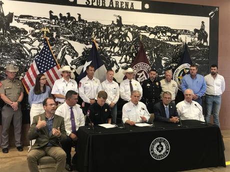 Greg Abbott speaks during a press conference in San Angelo regarding flood relief efforts in Tom Green County on Thursday, July 17, 2025.