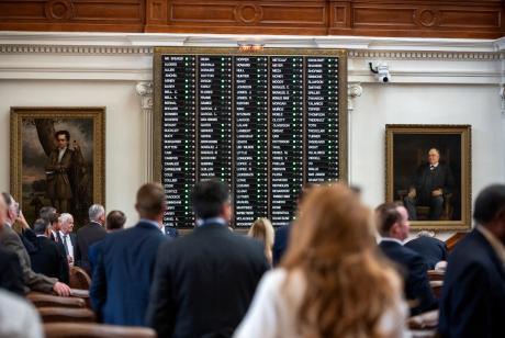 The House chamber on Aug. 5, 2025, on the second day the chamber failed to have a quorum after most House Democrats fled the state to halt a GOP congressional redistricting effort.