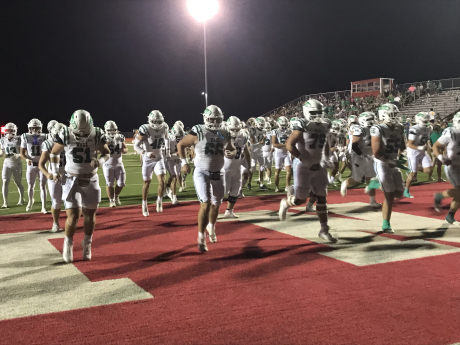 The Wall Hawks go through warmups at halftime during their game with Jim Ned in Tuscola on Friday, Sept. 12, 2025.