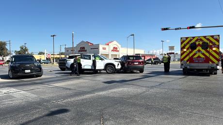 A three-vehicle crash just before noon Thursday has shut down one of the busiest intersections in San Angelo.