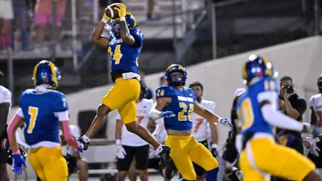 Angelo State's Xavier Walton intercepts a pass during the 2025 season.