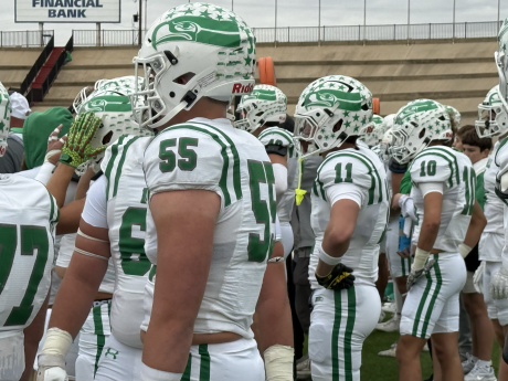 The Wall Hawks football team waits for the start of Friday's regional semifinal playoff game against Slaton on Friday, Nov. 28, 2025.