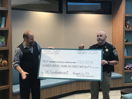 The Children’s Advocacy Center of Greater West Texas received a $633,000 donation Thursday from Reagan County’s Friends for Hope Coalition.