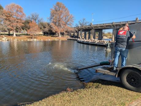 The Texas Parks and Wildlife Department stocked rainbow trout in the Concho River in downtown San Angelo on Tuesday for the final time in 2025.