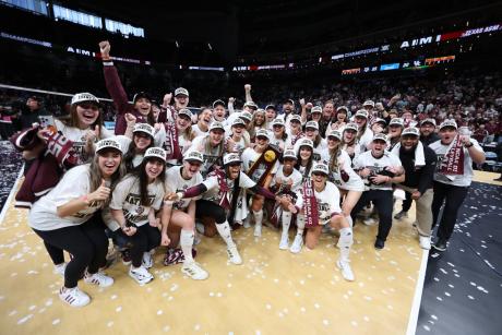 The Texas A&M volleyball team swept Kentucky on Sunday to win the program’s first national title, completing a stunning run through the playoffs.