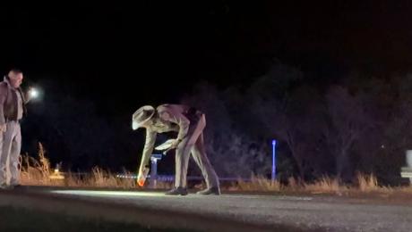 Orange spray paint was used to mark the various points of the crash on US 277 at Reece Rd. on Dec. 9, 2025. 