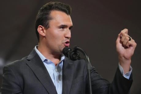 Turning Point USA founder Charlie Kirk speaks during a rally for vice presidential nominee JD Vance at Arizona Christian University in Glendale, Arizona on July 31, 2024.