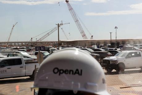 The steel frame of data centers under construction during a tour of the OpenAI data center in Abilene on Sept. 23, 2025. A total of eight data center buildings are planned to exist on the campus.
