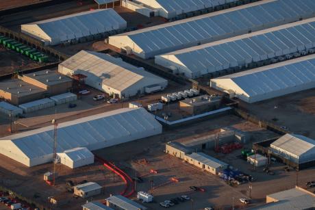 An aerial view of the Camp East Montana at Fort Bliss in El Paso, on Sept. 7, 2025.
