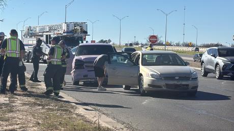 A crash Friday on a Houston Harte frontage road sent two people to the hospital.