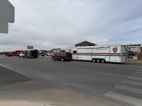 The San Angelo Police Department mobile command center unit is seen across from Lamar Elementary in San Angelo on Monday, Jan. 12, 2025.