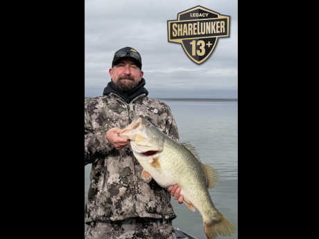 Charles Roberts of Trinity reeled in a 13.75-pound bass at O.H. Ivie on Tuesday, Jan. 20, for the first Legacy Class ShareLunker of the season.