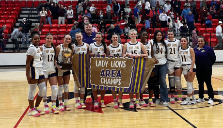 The Ozona girls basketball team celebrates its 43-30 second-round win over Sundown on Thursday, Feb. 19, 2026.