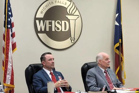 From left: Wichita Falls ISD Superintendent Donny Lee and School Board President Mark Lukert on Thursday, March 5, 2026.