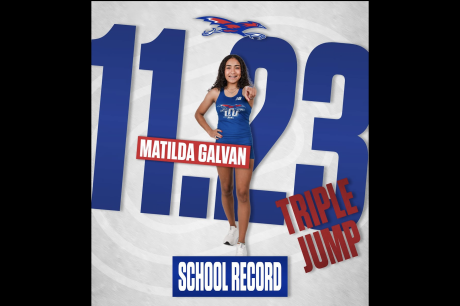 Former Ballinger standout Matilda Galvan broke the Lubbock Christian University school record in the triple jump Saturday at the Lone Star Conference Indoor Track and Field Championships