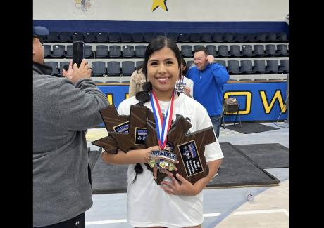 San Angelo TLCA's Samantha Trevino had the best squat (345 pounds), bench press (235) and deadlift (370) in her weight class and was named the regional meet’s best overall female lifter.