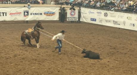 Joel Harris leads the tie-down at the San Angelo Rodeo after performance 1 on April 3, 2026.