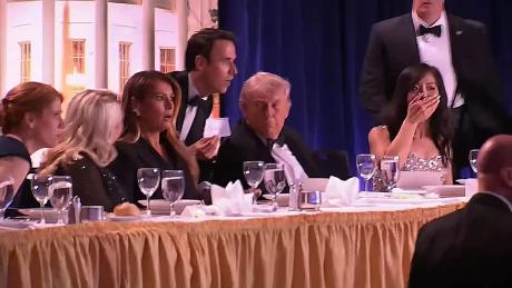 President Donald Trump at the White House Correspondents Dinner shortly before shots were fired.