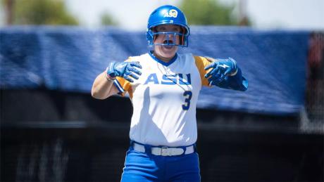 Angelo State's Abby Brand celebrates during the 2026 softball season.