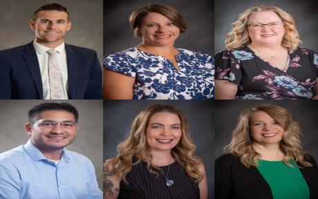 New San Angelo ISD campus leaders for the 2026-27 school year. Top row, from left: Colton Curtis, new principal at Lake View High School; Brooke Kalnbach, new principal at McGill Elementary School; Julie Key, new principal at Bowie Elementary School. Bottom row, from left: Zachary Ramirez, new principal at the district’s DAEP and PAYS campus; Dr. Nikki Parker, new associate principal at Lake View High School; Kimberly Spurgers, interim principal at Bonham Elementary School. (Catalina Peterson, new principal
