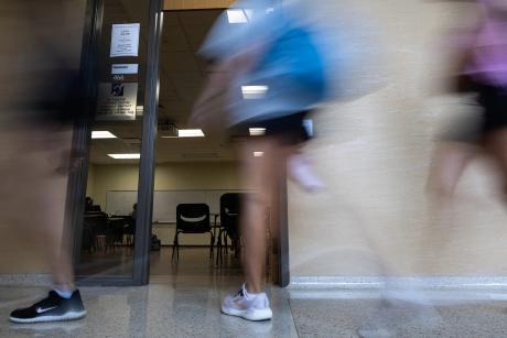 Students enter the College of Liberal Arts and Social Sciences at Texas A&M University in College Station on Sept. 18, 2025.