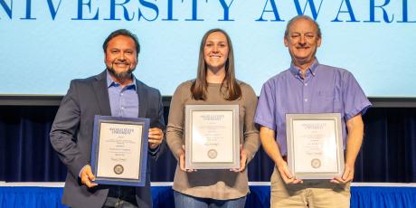 ASU's 2025-26 Rodgers Awards Winners (L-R) Manny Campos, Brit Heppler and Dr. David Bixler