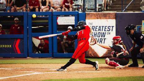 Texas Tech's Mia Williams hits a game-winning home run against Alabama at the 2026 College World Series.