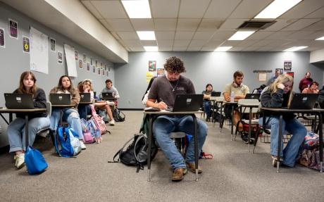 Sabine High School students during a Kilgore College dual credit federal government class in Liberty City on Oct. 15, 2024.