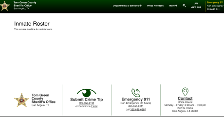 Inmate Roster and Warrants Temporarily Offline for Maintenance