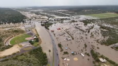 Drone video shows Ozona flooding on July 17, 2026.