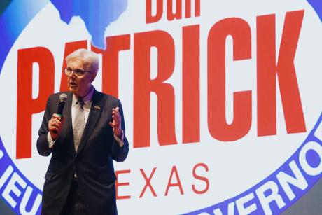 Lt. Gov. Dan Patrick speaks at the Red River Roll Call, a Republican rally hosted by state Rep. Shelley Luther in Sherman on July 27, 2026.