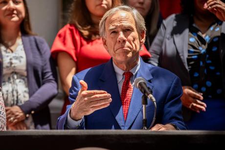 Gov. Greg Abbott speaks during a news conference at the Governor’s Mansion in Austin on Aug. 10, 2026.