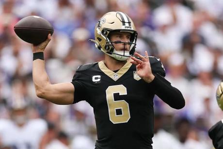 New Orleans quarterback Tyler Shough fires a pass during the 2026 NFL season.