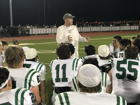 Wall head coach Craig Slaughter talks to his team after the Hawks' 49-13 win over Jim Ned on Friday, Sept. 11, 2026, in Tuscola.