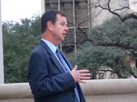 Terry Mobley gives his candidacy speech on the steps of the County Courthouse (LIVE! photo by Cheyenne Benson)