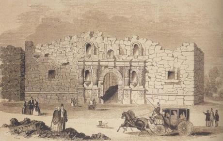 This is a drawing of the Alamo Mission in San Antonio. It was first printed in 1854 in Gleason&#039;s Pictorial Drawing Room Companion and was reprinted in Frank Thompson&#039;s 2005 &quot;The Alamo&quot;, p 106. (Wikipedia)