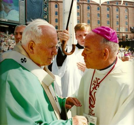 Bishop Michael Pfeifer and Pope John Paul II during a visit to Rome (Photo Courtesy of Catholic Diocese of San Angelo) 