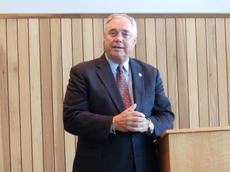 Texas Rep. Drew Darby urged voters to approve a measure that would help fund transportation projects during a press conference in San Angelo on Wednesday. (LIVE! Photo/Matt McDaniel)