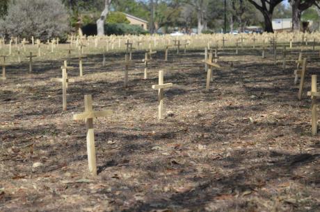 3,300 wooden crosses were placed by the Pro-Life Rams to demonstrate the 'tragedy of abortion'. (LIVE! Photo/Lauren Lopez)