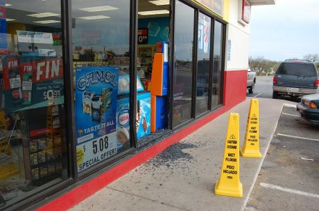 A female driver crashes her Galant into a Stripe's Convenience Store on S. Bryant and Ave. N on Apr. 4, 3014 (LIVE! Photo/Joe Hyde)