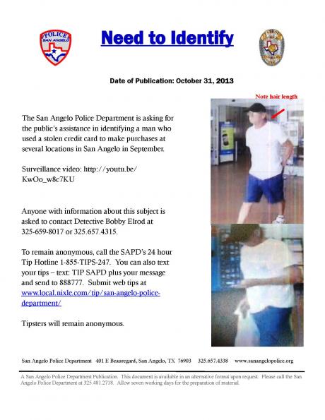 SAPD seeks public assistance identifying the above pictured man for use of stolen credit cards. (Photo courtesy of SAPD)