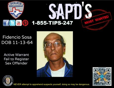 Registered sex offender Fidencio Sosa is wanted by the SAPD. (Photo courtesy of SAPD)