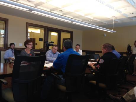 The Meet and Confer team looks over a draft of the contract. (LIVE! Photo/Chelsea Reinhard)