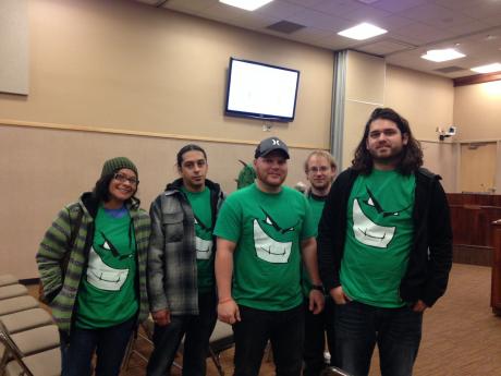 Tim Condon and his Lonestar Cheeseburger team bask in the glory of the Angry Cactus win in council chambers Thursday. (LIVE! Photo/Chelsea Reinhard)
